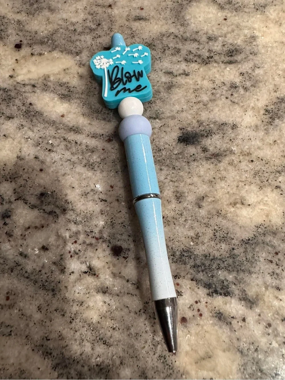 Light Blue Dandelion Charm Ballpoint Pen - 'Blow Me'